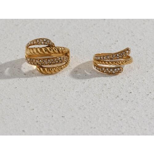 Vintage Luxury CZ Stone Paved Multiple Layer Feather Ring Gold Plated Luxury Womens Party Statement Ring