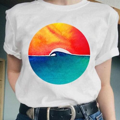 Women Wave Trend Beach Cute Kawaii Fashion Graphic Female Short Sleeve Tops Cartoon Lady Clothes Tees Tshirt Print T-Shirt