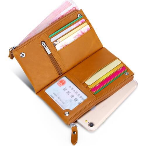 Genuine Leather Hand Wallet Womens Antique Crazy Horse Phone Purse Vintage Long Cow Leather Multifunction Card Hand Bag