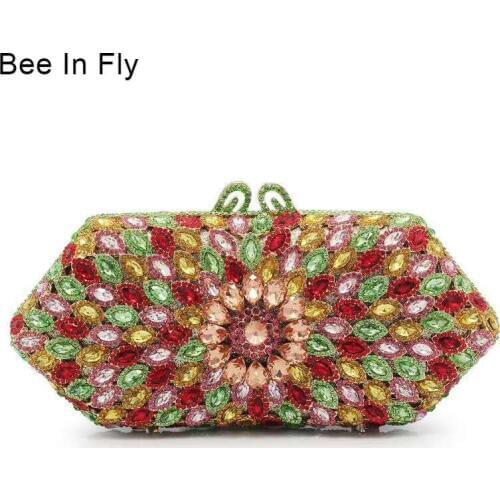 Multi Crystal Rhinestones Women Evening Clutch Bag Bridal Wedding Clutches Party Dinner Prom Chain Shoulder Handbag Purse