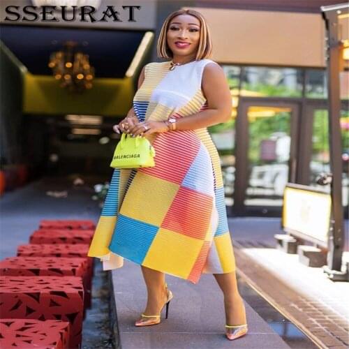 SSEURAT Plus Size Women Dress Loose Patchwork Sleeveless Female Vestidos 2021 Summer Robes
