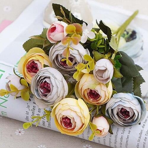 10heads/1 bundle Silk tea roses Bride bouquet for Christmas home wedding new Year decoration fake plants artificial flowers