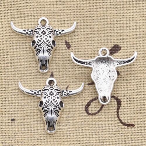 10pcs Charms Skull Bull Ox Head 25x29mm Antique Silver Color Plated Pendants Making DIY Handmade Tibetan Silver Color Jewelry