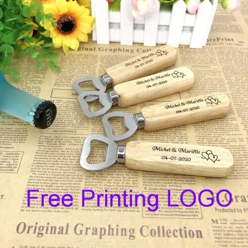 120PCS Customized Bottle Opener with Strong Wood Handle Stainless Steel Beer Openers Printing LOGO Unique Wedding Favors