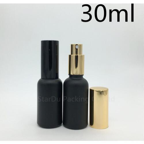 480pcs/lot 30ml black Frosted glass bottle with aluminum sprayer perfume bottles 30cc Essential Oil Spray bottle