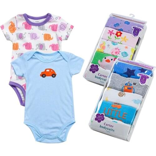 5 Pcs Summer Baby Romper Short Sleeve Cotton Newborn Baby One Piece Clothes Pajama