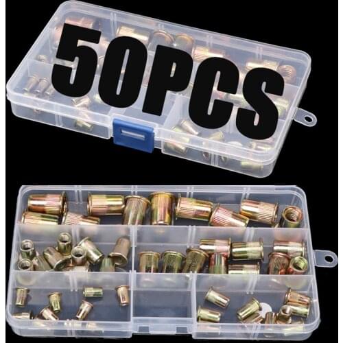 50 pcs M4 M5 M6 M8 M10 Mix Riveteuse Zinc Plated Carbon Steel Threaded Riveting Rivet For Metal Plates Tubes Fasteners Tools