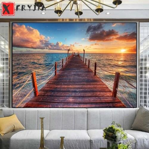 Full square Round drill Diamond embroidery Natural scenery, sunrise beach 5D DIY diamond Painting Cross Stitch Rhinestone Mosaic