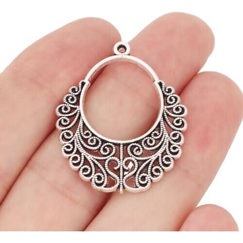 10pcs/lot Tibetan Silver Boho Bohemia Hollow Filigree Charms Pendants DIY Earrings Jewelry Findings 35x29mm