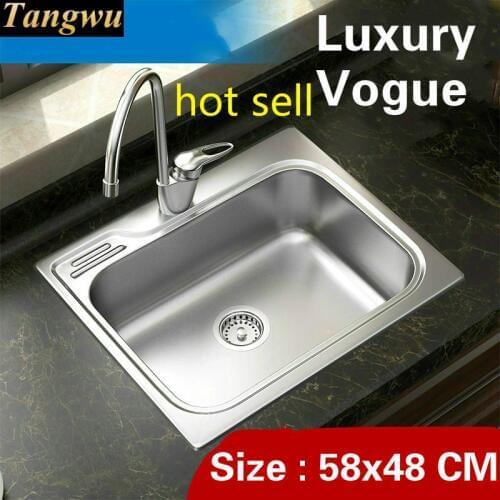 Free shipping Standard luxurious kitchen balcony single trough sink food grade 304 stainless steel hot sell 580x480 MM