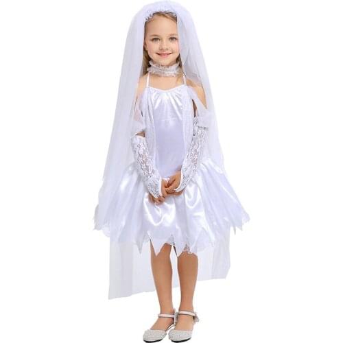 Childrens costumes for Halloween children dress up brides pure white princess dress