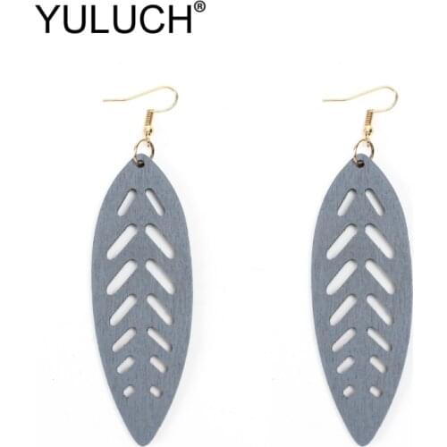 YULUCH 2019 Long Leaf Dangle Earrings Fashion Jewelry Hollow Wood Ethnic African Red Black Blue Personality Long Earrings Party