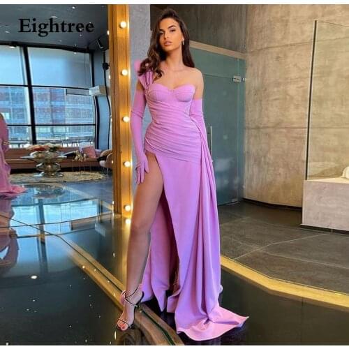 Eightree Purple Long Side Slit Muslim Mermaid Evening Dresses One Shoulder Sleeveless Floor Length Prom Dress Formal Party Gowns