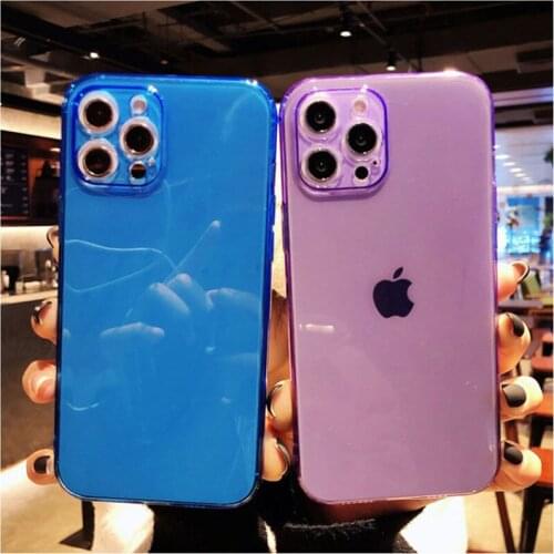 Fluorescent Color Transparent Phone Cases For iphone 12 11 Pro Max Mini XS X XR 7 8 Plus SE 2020 Shockproof Soft Silicone Cover