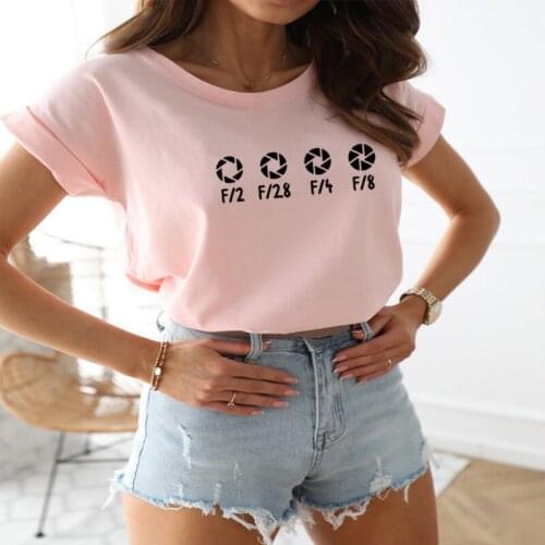 Heartbeat of Camera Photograher Print Cotton Casual Tshirt Women Loose Funny T Shirt Summer for Lady Streetwear Regular Top Tee