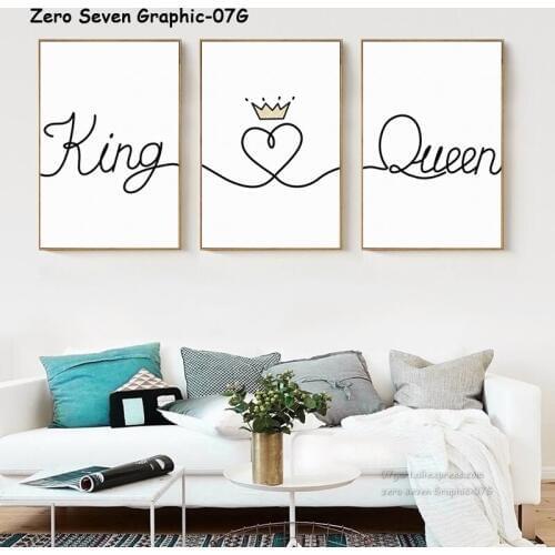 Canvas Painting Black White King & Queen Quote Poster Print Bedroom Wall Art Home Decoration