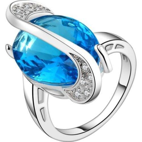 Creative exaggerated fashion jewelry high-grade white alloy jewelry womens water droplets oval flat ring birthday gifts