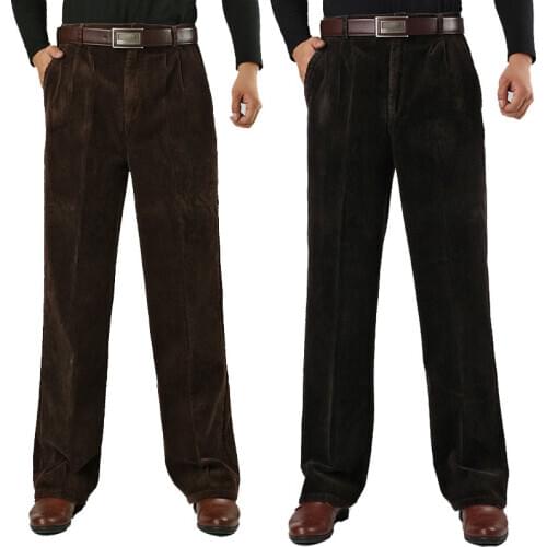 Mens Thick Corduroy Casual pants Mens Corduroy High waist Loose Thick Corduroy pants Black Casual pants