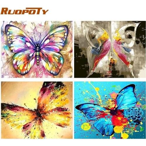 Hot selling colorful butterfly diy oil digital painting by numbers kits abstract acrylic paint by numbers for adults home decor