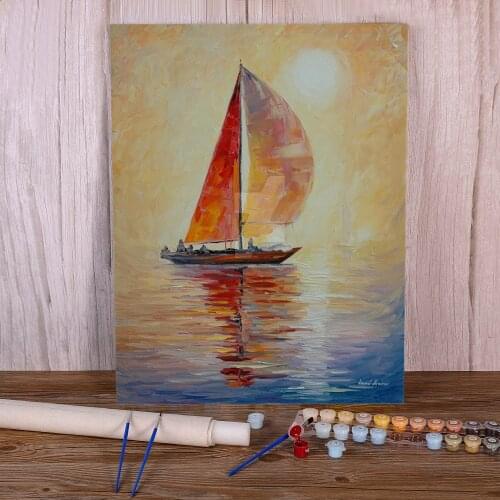 Oil Painting Style Red Sail Coloring By Numbers Painting Set Oil Paints 40*50 Painting On Canvas New Design Kids Drawing