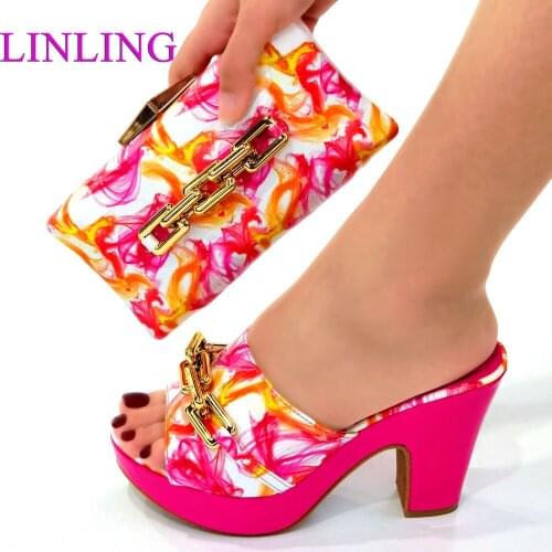 Fuchsia African shoes and bag set for party Italian Style Shoes With Matching Bag New Design Ladies Matching Shoe And Bag