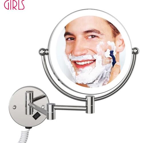 Led Wall Mounted Bathroom Mirror 8 Inch 5X Magnifying Illuminated Makeup Mirror EU/US Plug Bath Vanity Cosmetic Mirror