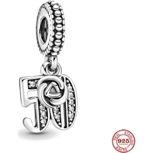 New Original silver color 50th celebration dangle diy bead charm fit european pandora charms bracelet bangles diy jewelry P094