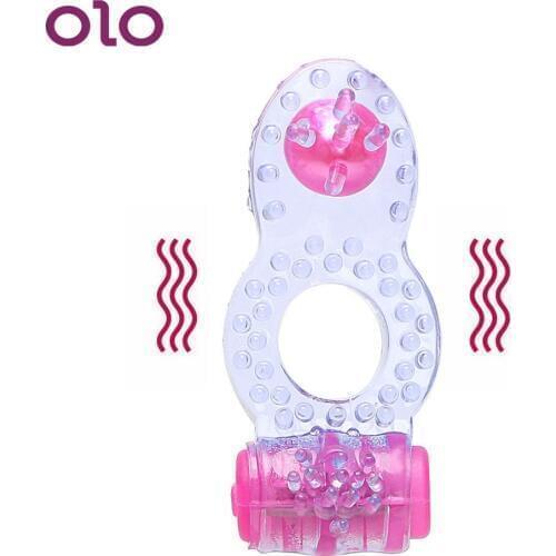 OLO Vibrating Penis Ring Vibrator Dual Pleasure Male Clit Stimulator Silicone Cock Ring Sex Toys for Men Adults Products