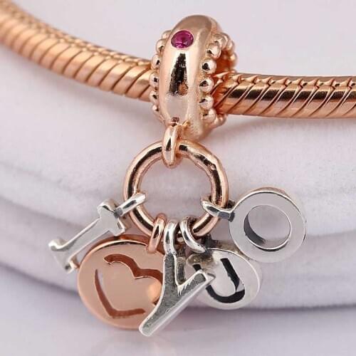 Original Rose Gold I Love You Letter Pendant Beads Fit 925 Sterling Silver Bead Charm Bracelet Bangle Diy Jewelry