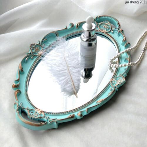 Oval Storage Tray Blue Retro Mirror Skin Care Products Bathroom Supplies Storage Tray French Retro Teacup Food Jewelry Storage