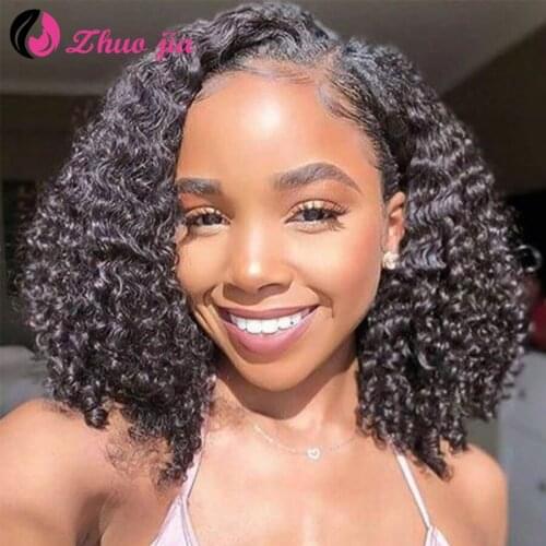 ZHUO JIA Curly Bob Lace Front Human Hair Wigs Brazilian 13x4 Bob Curly Human Hair Wigs For Women Pre-Plucked Can Be Dyed 10-14in