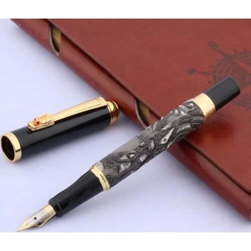 Golden Dragon With Exquisite pattern Grey Medium Nib Fountain Pen