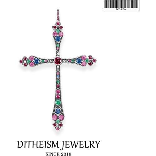 Royalty Cross Pendant, 2020 Spring New Fashion Jewelry 925 Sterling Silver Colorful Bohemia Gift For Women Girls Fit Necklace