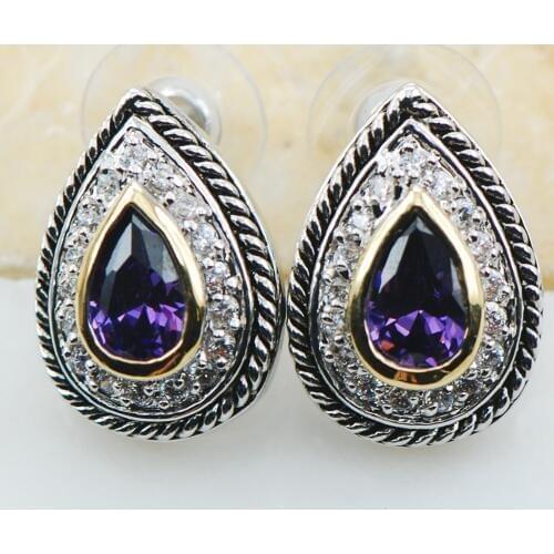 Purple Crystal Zircon 925 Sterling Silver Earrings TE620