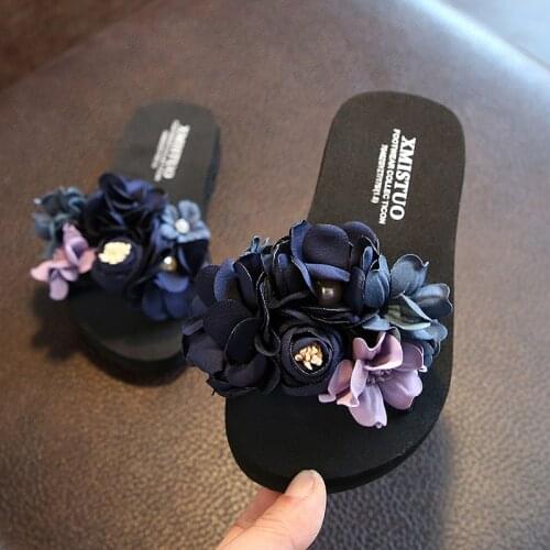 2021 New Summer Fashion Kids Slippers Girls Flip Flops Beach Shoes Children Comfortable Artificial Flower Slippers For Girls