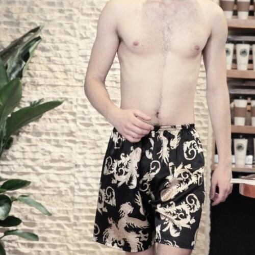 New Arrival Silk Satin Men Sleep Bottoms Summer Casual Home Wear Dragon Print Shorts Male Pajama Shorts Mens Sleepwear MY445
