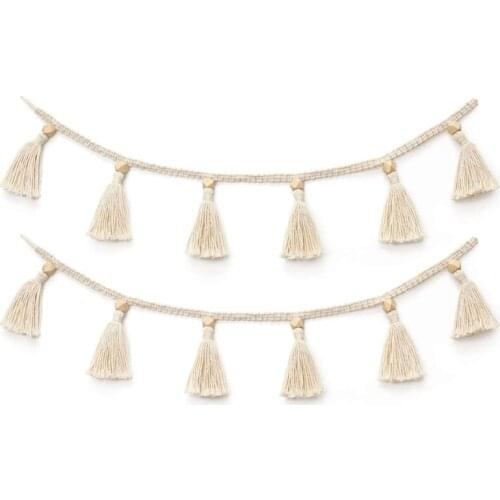 Nordic Cotton Rope Wooden Bead Garland with Tassel Wall Hanging Nursery Props Ornament Kids Baby Room Decor S24 20 Dropship