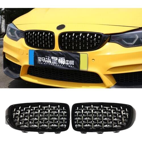 Pair Diamond Grills Meteor Style Replacement Grille Car Front Bumper Grill For BMW 4 Series F32 F33 F36 F80 F82 F83 M3 M4 14-20