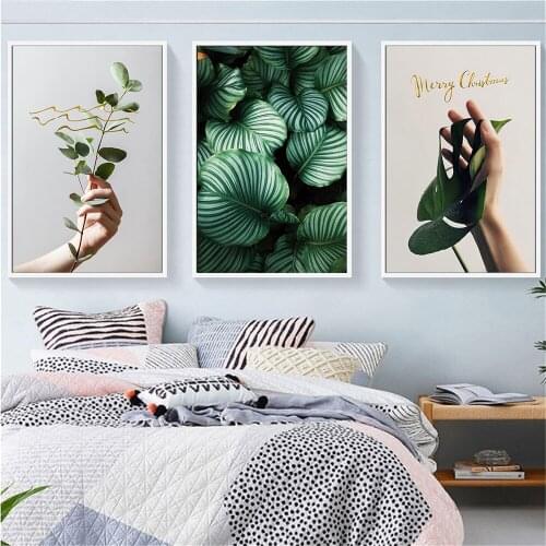 Modern Posters and Prints Nordic Green Leaf Canvas Painting Plant Wall Frameless Art Picture Living Room Home Decor