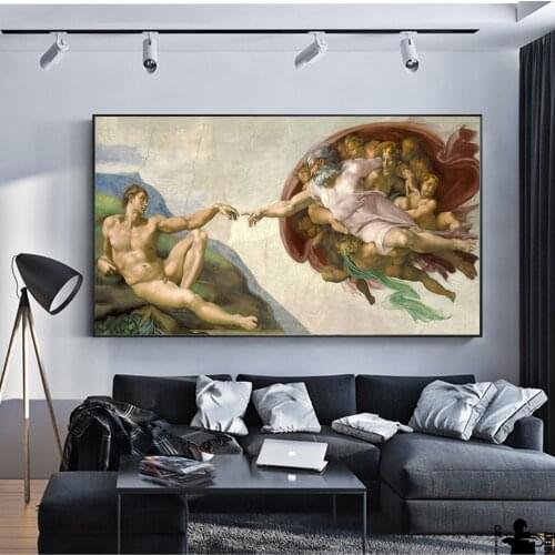 Creation of Adam Canvas Paintings On The Wall Classical European Wall Art Canvas Adam Posters Cuadros Picture For Home Decor