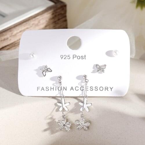 Delicate Shiny Zircon Flower Butterfly Pearl Dot Stud Earrings Set For Women Gift 6-piece Earrings Set Daily Jewelry S-E1238