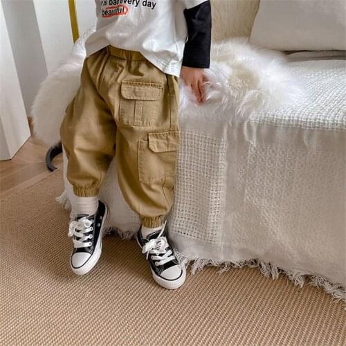 Korean style fashion boys loose casual Cargo Pants 2021 spring autumn cute kids pocket trousers 1-7Y