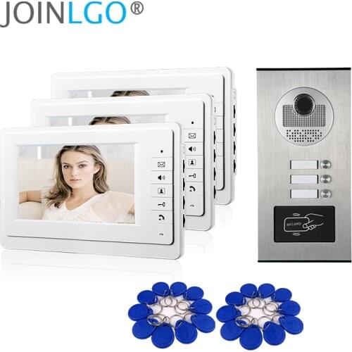 New 7" Screen Video Intercom Apartment Door Phone System 2 White Monitors RFID Access Door Camera for 2 / 3 / 4 Apartment Family