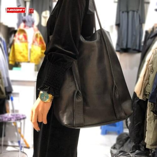 Vintage Leather Women Handbags Casual Ladies Shoulder Messenger Bag Large capacity Portable Tote Bags Big Soft 2021 New