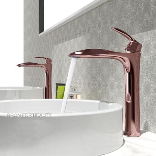 Rose gold brass bathroom sink faucet tall mixer tap,top quality luxury cold and hot water copper basin faucet