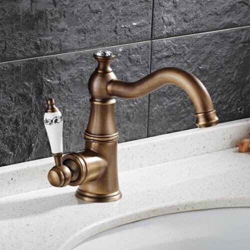 High Quality Hot & Cold Water Basin Faucets Single Handle Bathroom Basin Mixer Antique Tap Deck Mounted