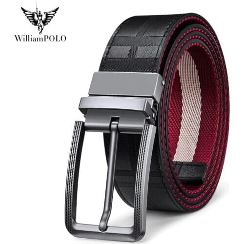Williampolo double side pin buckle belt mens canvas trendy Jeans Belt for young people casual wear leather dual purpose belt