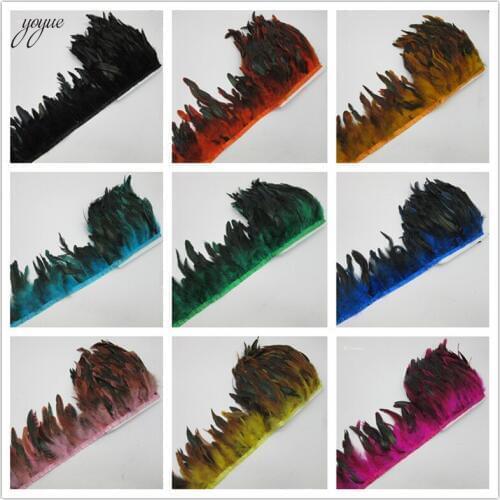 YOYUE 100 Yards/lot Quality Chicken Rooster Tail Feather Trims Ribbons 13-18CM Strip for Dress Skirt Party Clothing Craft Making