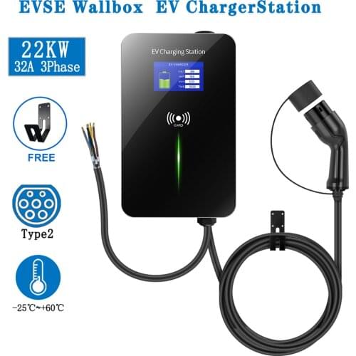 EV Charger Electric Vehicle Charging Station EVSE Wallbox With Type 2 Cable 32A 3Phase IEC 62196-2