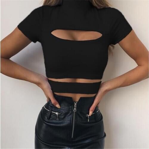 2020 Ladies Fashion T-shirt Women Solid Black Green White Orange Hollow Out Ladies T-shirt Clothing Fashion Casual New T-Shirts